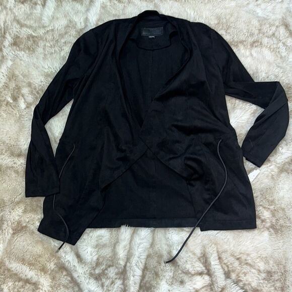 BLANKYC Suede Feel Black Draped Front Jacket | Sz S - Picture 2 of 7